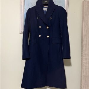 HOBBS london Blue Wool blend double breasted silver button trench coat size:6